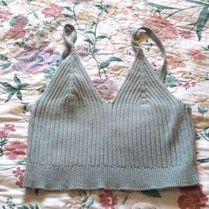 Teal blue knitted crop top